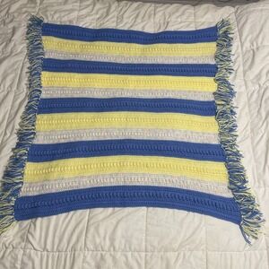 Handmade Crochet Afghan Blanket 43"x47" Beautiful Baby Colors Great Condition‎